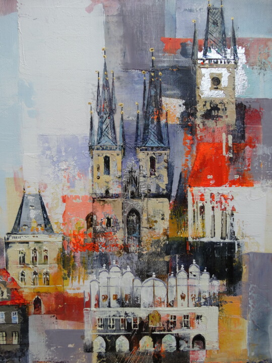 Malarstwo zatytułowany „Abstract Prague” autorstwa Molena, Oryginalna praca, Akryl