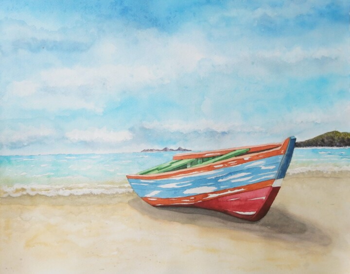 Painting titled "El Barco" by Mónica Tejero Green, Original Artwork, Watercolor