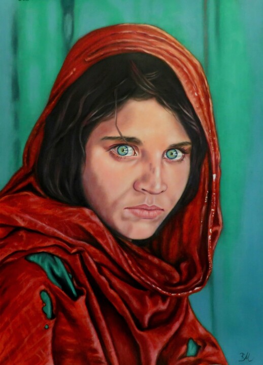 Pintura titulada ""The green eyed Afg…" por Monika Rembowska, Obra de arte original, Oleo