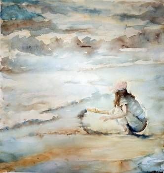 Malarstwo zatytułowany „Girl on the beach” autorstwa Monika, Oryginalna praca