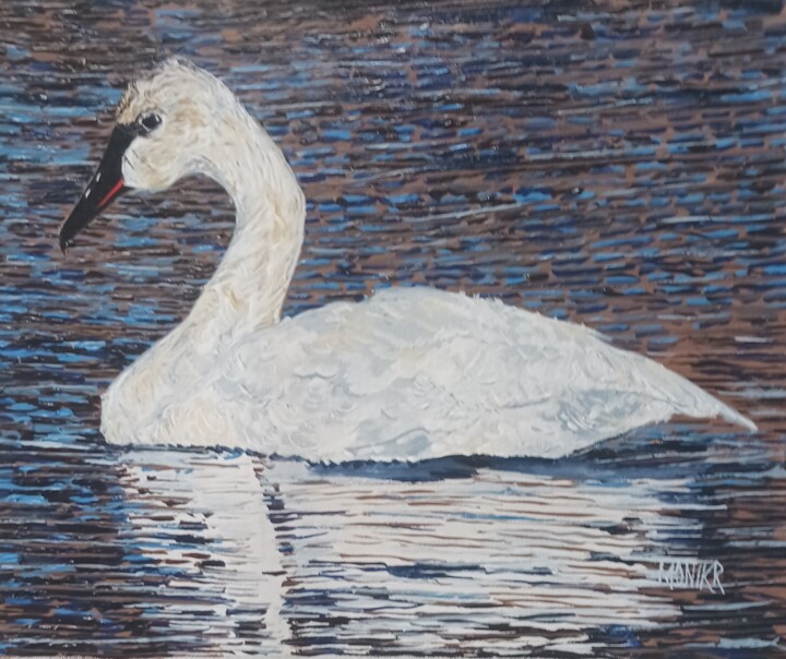 Painting titled "Trumpeter Swan" by Monikr, Original Artwork, Acrylic