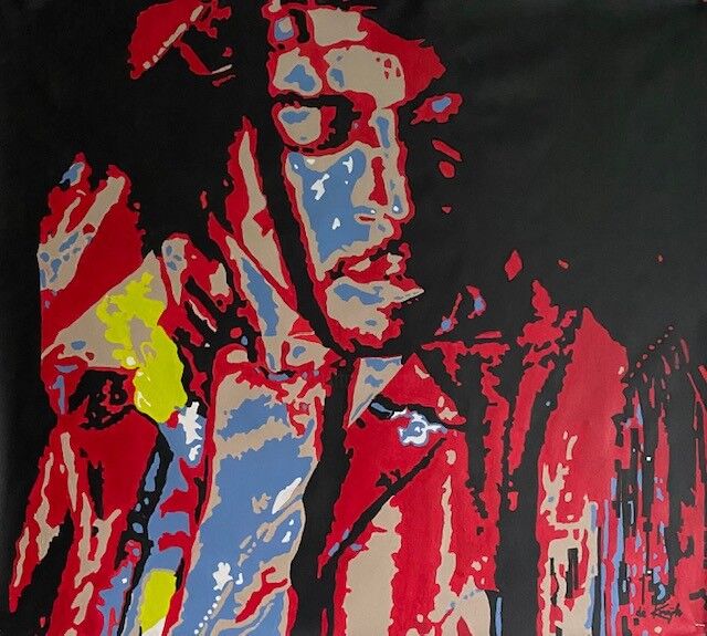 Painting titled "Jimi Hendrix - Moni…" by Monique De Kruijk, Original Artwork, Acrylic