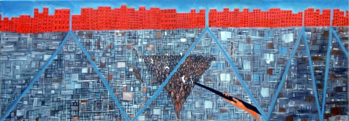 Malerei mit dem Titel "Paysage urbain I" von Monique-Laurence Jury, Original-Kunstwerk, Öl Auf Keilrahmen aus Holz montiert
