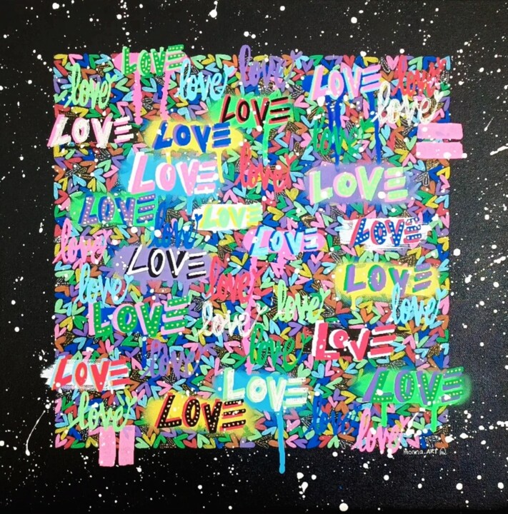 Painting titled "Love Graff" by Monna Art, Original Artwork, Spray paint Mounted on Wood Stretcher frame