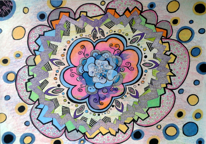 Dessin intitulée "MANDALA D'OUVERTURE" par Mirolyn, Œuvre d'art originale, Stylo à bille