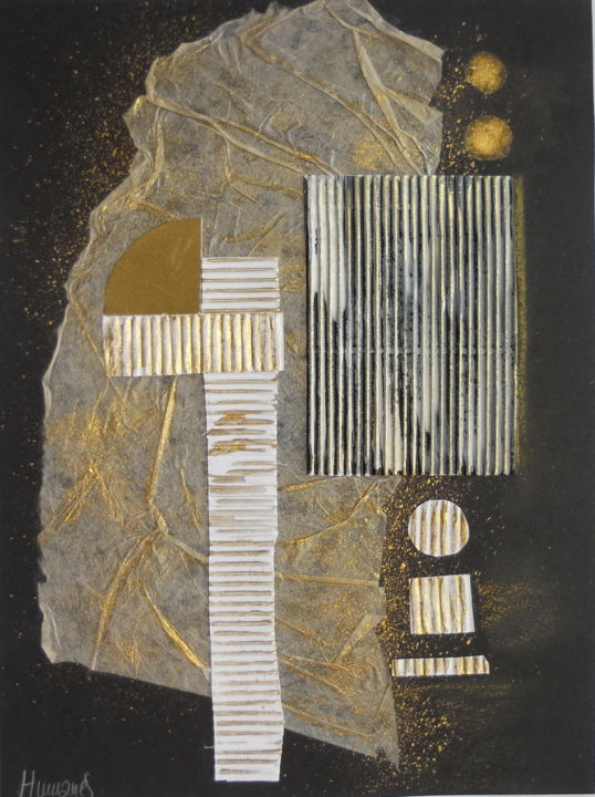 Collages getiteld "Noche de luna III" door Montse Humanes, Origineel Kunstwerk, Collages