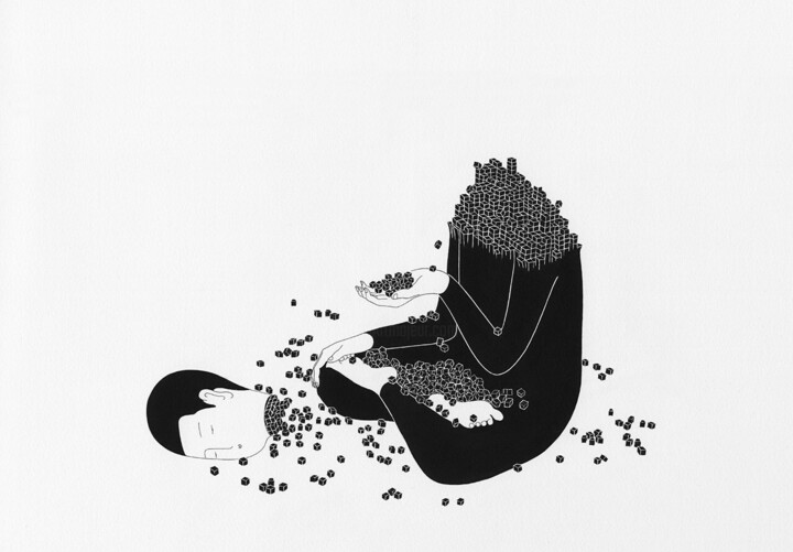 Dibujo titulada "Sans titre" por Moonassi, Obra de arte original, Tinta
