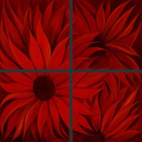 Peinture intitulée "Red Vision" par Morcillo Dolores, Œuvre d'art originale