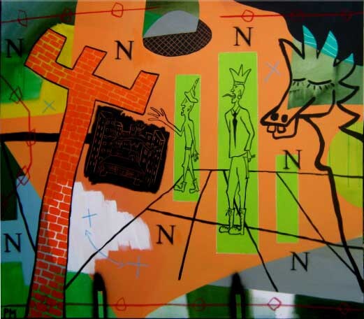 Schilderij getiteld "juego n" door Pepe Moreno, Origineel Kunstwerk, Olie