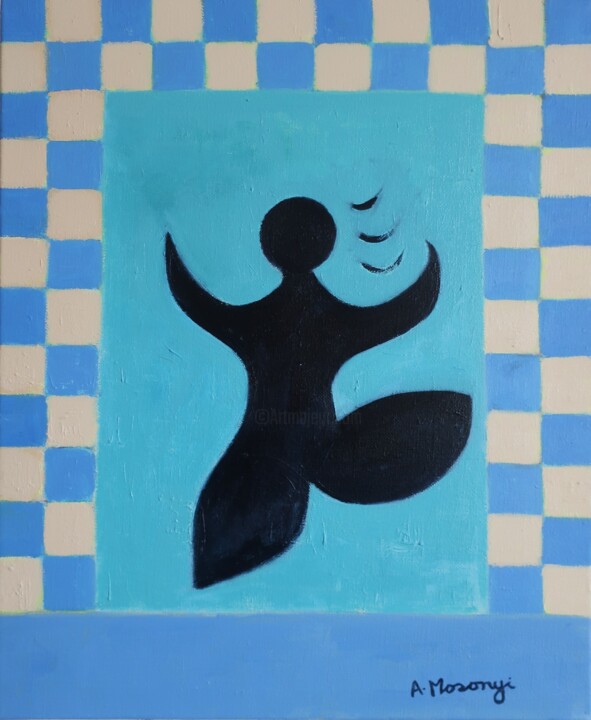 Painting titled "DANSEUSE INDIGO" by Adele Mosonyi, Original Artwork, Oil Mounted on Wood Stretcher frame