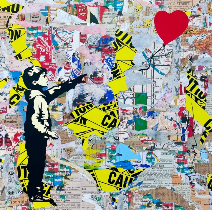 Pittura intitolato "Balloon boy" da Mr. Brainwash, Opera d'arte originale, Carta