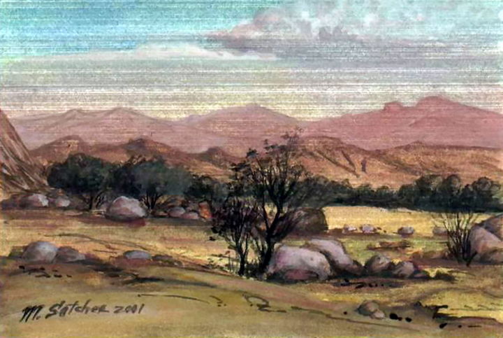Pittura intitolato "Pink desert spring" da Mike Satcher, Opera d'arte originale, Acquarello