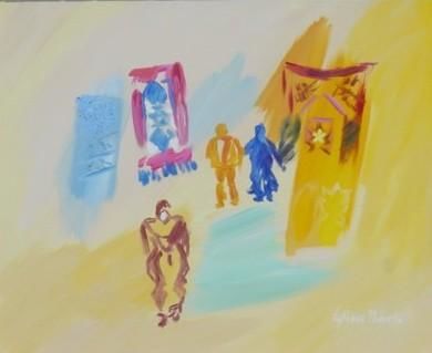 Peinture intitulée "Ruelle à Marrakech" par Oxiane, Œuvre d'art originale, Huile
