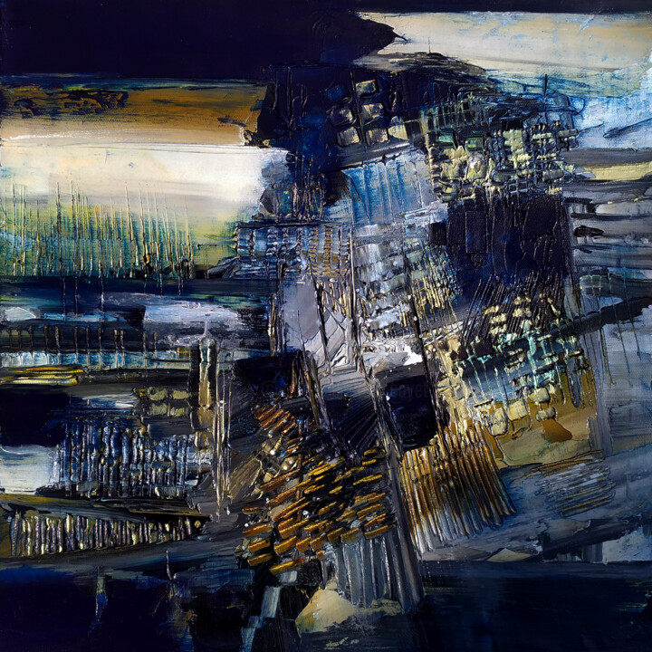 Картина под названием "Rythmes atmosphériq…" - Muriel Cayet, Подлинное произведение искусства, Акрил Установлен на Деревянна…