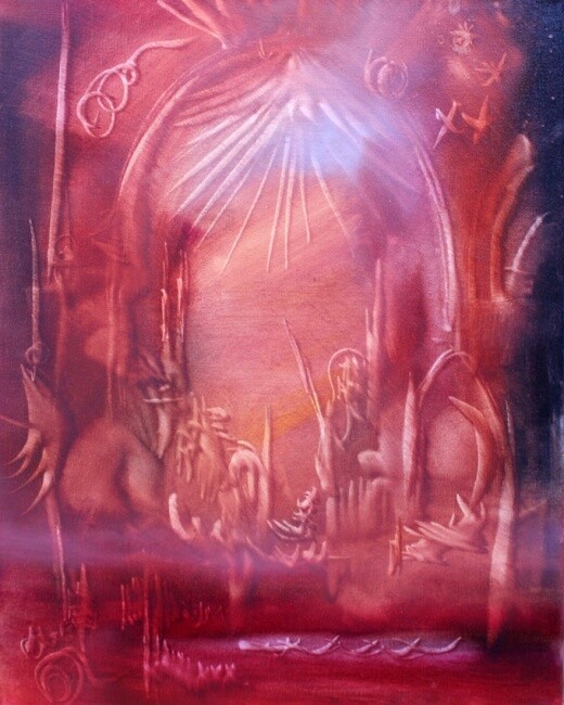 Schilderij getiteld "La porte du désert" door Muriel Cayet, Origineel Kunstwerk