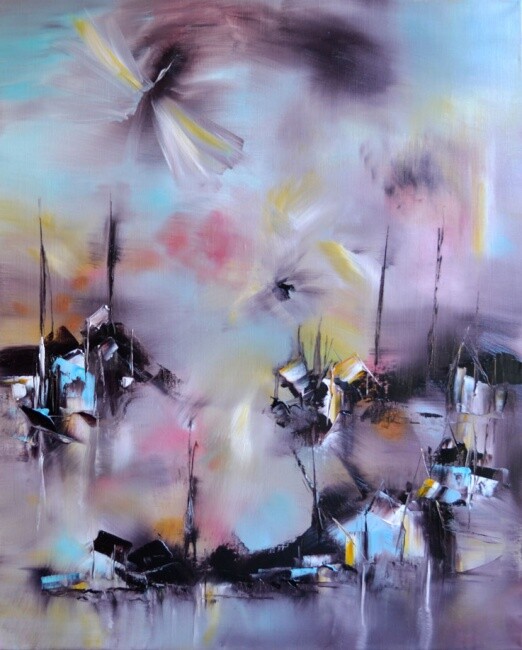 Peinture intitulée "Dragonfly land" par Muriel Cayet, Œuvre d'art originale