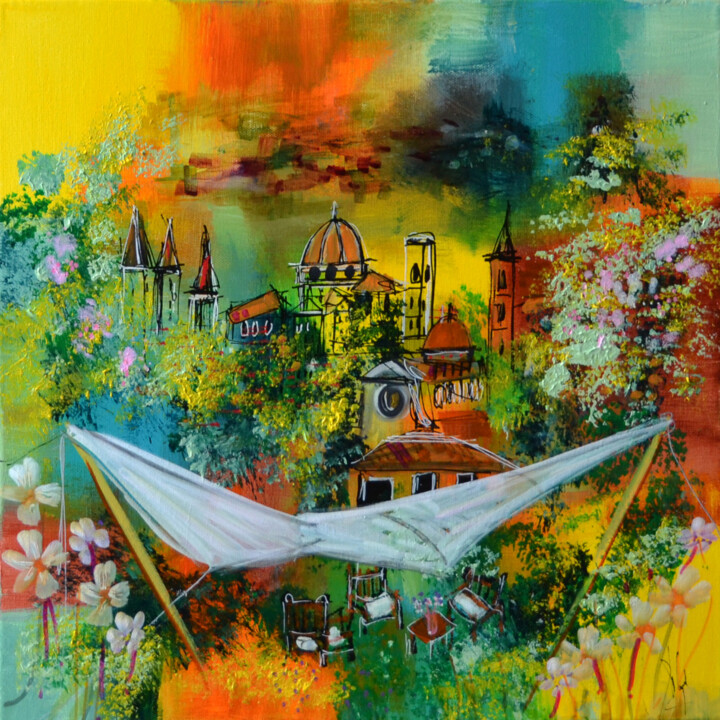 Peinture intitulée "La voile de jardin" par Muriel Cayet, Œuvre d'art originale
