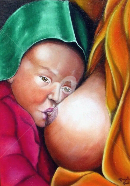 Malerei mit dem Titel "Maternité" von Muryelle Faure, Original-Kunstwerk, Öl