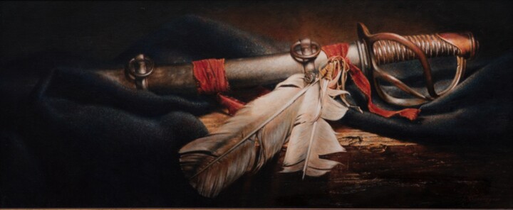 Malarstwo zatytułowany „Меч” autorstwa Mushegh Hovsepyan, Oryginalna praca, Olej Zamontowany na Drewniana rama noszy
