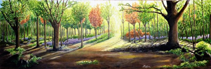 Painting titled "Magie de la forêt" by Myriam Gylon, Original Artwork, Acrylic