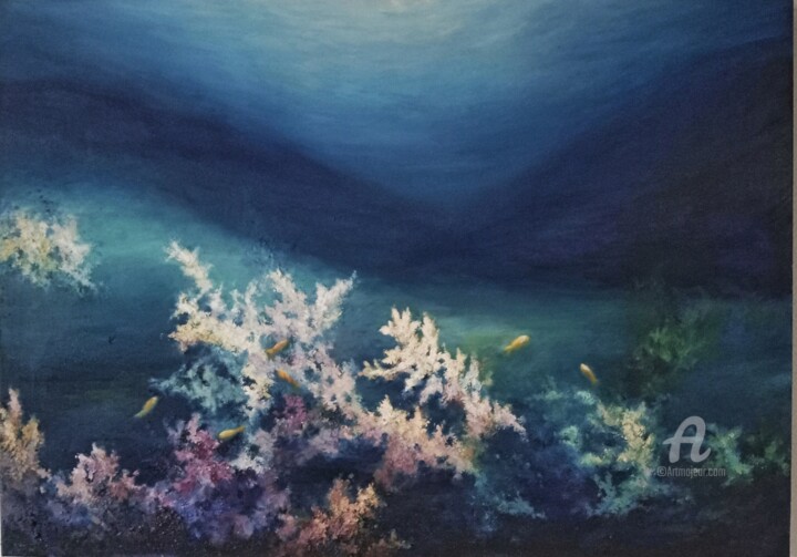 Pintura titulada "Fondo azul" por Myriam Lucas, Obra de arte original, Oleo