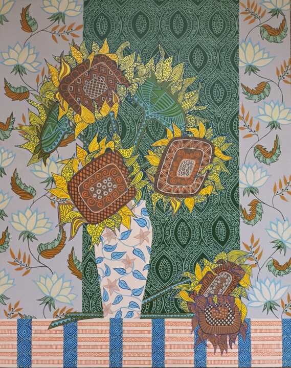 绘画 标题为“Sunflowers in a vase” 由Надежда Данилова, 原创艺术品, 丙烯