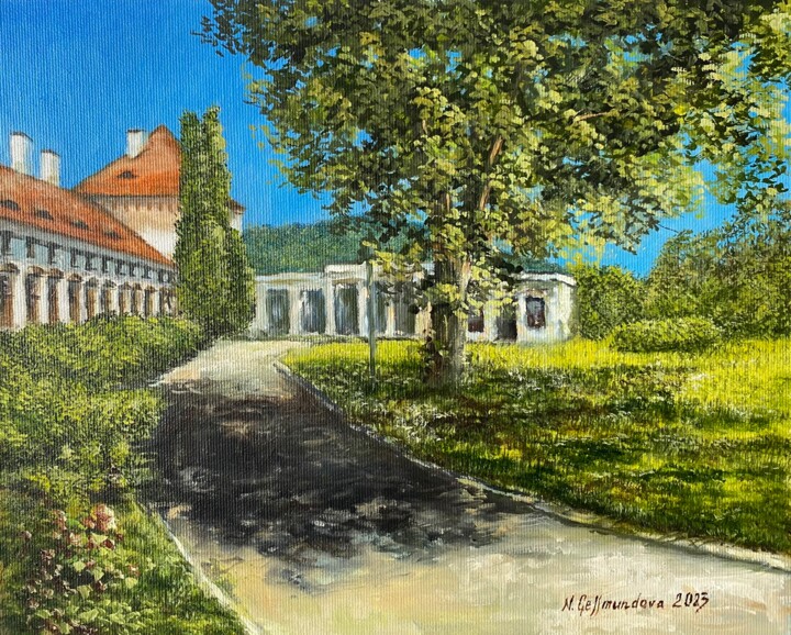 Peinture intitulée "At Bílina castle, o…" par Nadezhda Gellmundova, Œuvre d'art originale, Huile Monté sur Autre panneau rig…