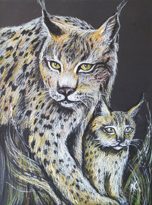 图画 标题为“Portrait of a lynx…” 由Nadezhda Kokorina, 原创艺术品, 粉彩