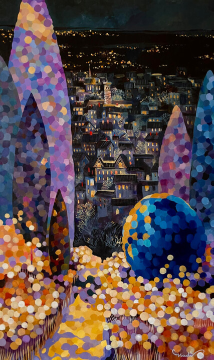 "City of Wizards" başlıklı Tablo Nadia Lysakowska tarafından, Orijinal sanat, Akrilik Ahşap Sedye çerçevesi üzerine monte ed…