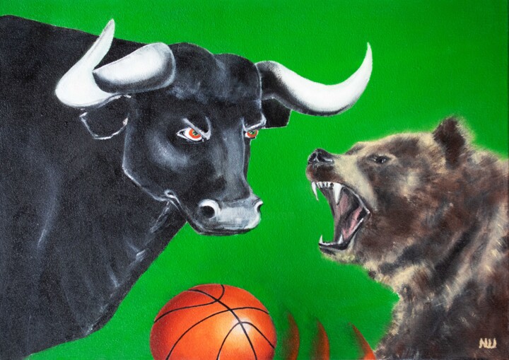 Peinture intitulée "Bull and Bear" par Nadia Sh. Mikhailo, Œuvre d'art originale, Acrylique