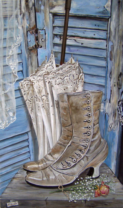 Pintura intitulada "Les bottines" por Nadine Coffinier, Obras de arte originais, Acrílico