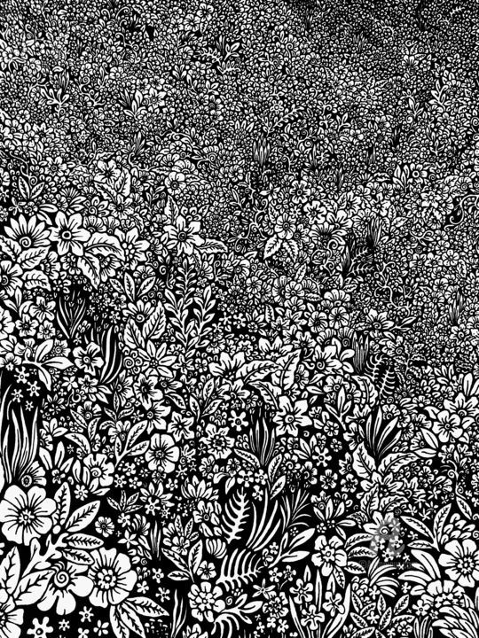 Drawing titled "Floral" by Nando Poluakan, Original Artwork, Ballpoint pen