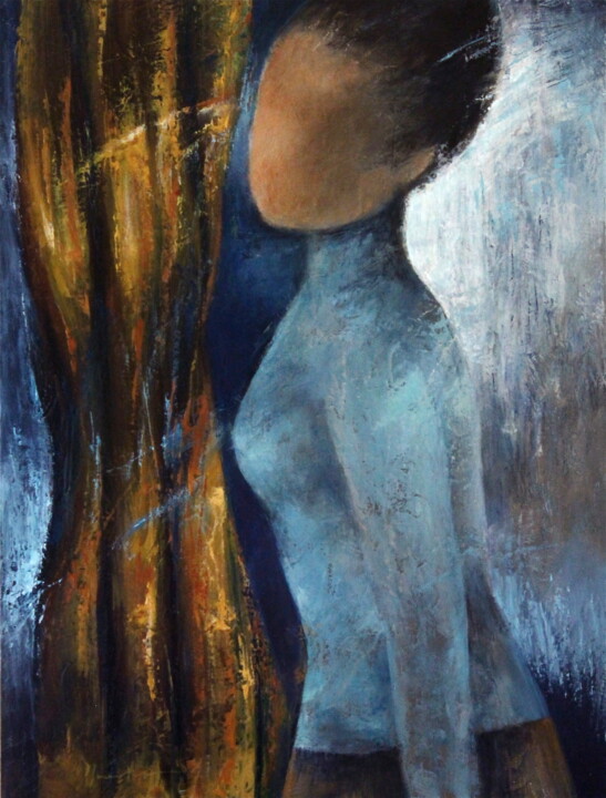 绘画 标题为“Turquoise Dress” 由Naoko Paluszak, 原创艺术品, 油 安装在木质担架架上