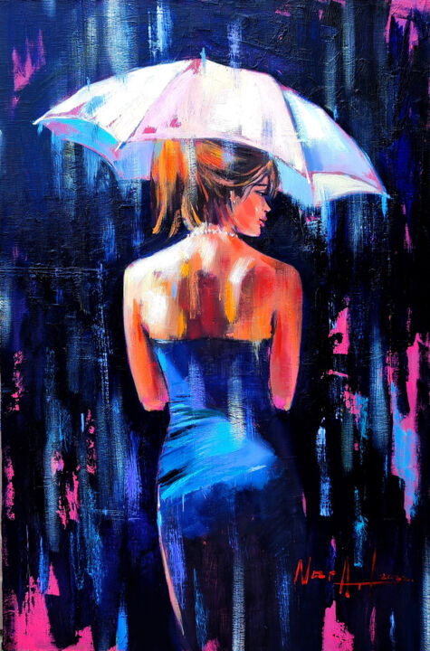 Painting titled "Rainy (60x40cm, oil…" by Narek Jaghacpanyan, Original Artwork, Oil Mounted on Wood Stretcher frame