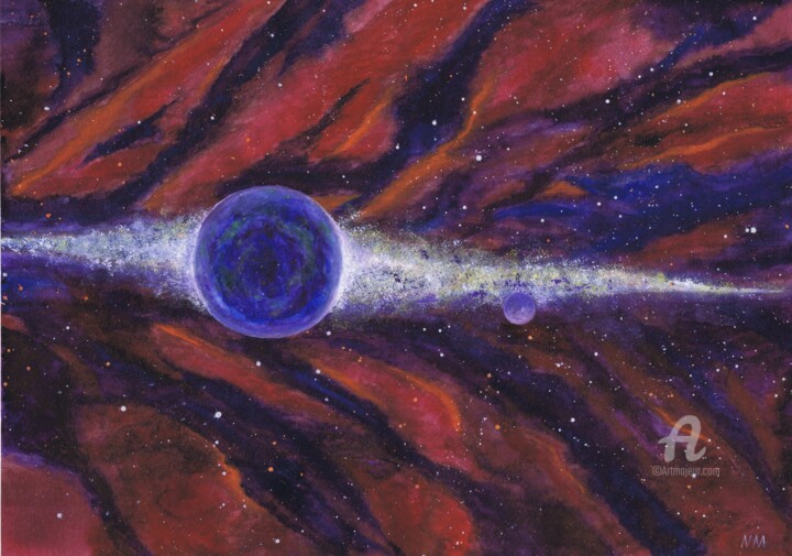 Painting titled "Espace extra-atmosp…" by Natalia Shustrova, Original Artwork, Watercolor