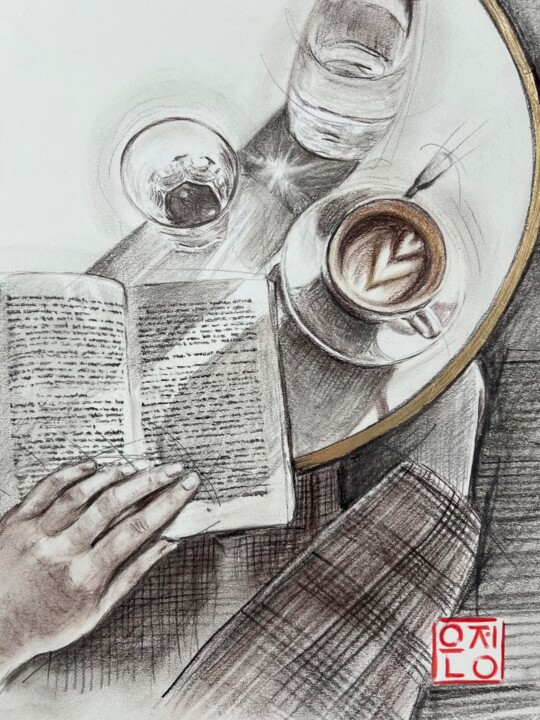 Zeichnungen mit dem Titel "Coffee encounter #1…" von Natali Part, Original-Kunstwerk, Kohle