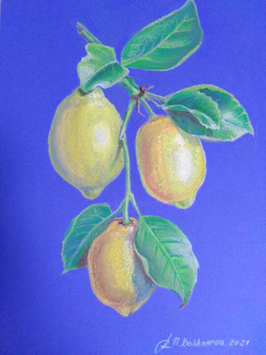 Dibujo titulada "Сочные лимоны" por Natalia Bokhanova, Obra de arte original, Pastel