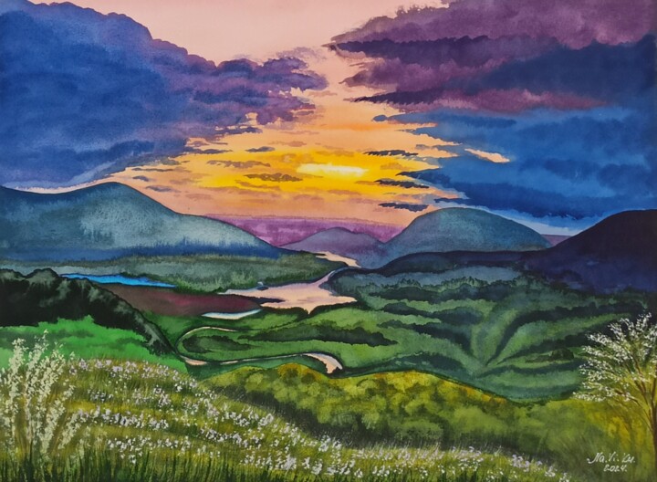 Painting titled "Colors of Ireland" by Natalia Buhaienko, Original Artwork, Watercolor