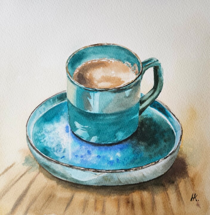 Turkish Coffee Time'' Traditional coffee pouring in Cup, World Culture, Coffee  lover, Watercolor on Paper Painting by Elena Tuncer