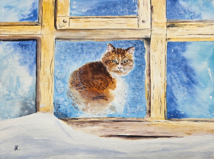 "Red cat" başlıklı Tablo Natalia Kuznetsova tarafından, Orijinal sanat, Suluboya