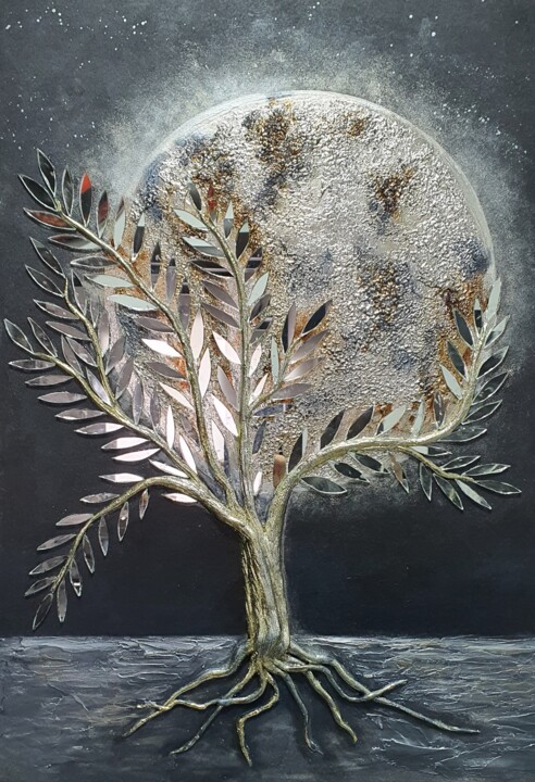 Painting titled "Moonlight" by Natalia Pechenkina, Original Artwork, Acrylic Mounted on artwork_cat.
