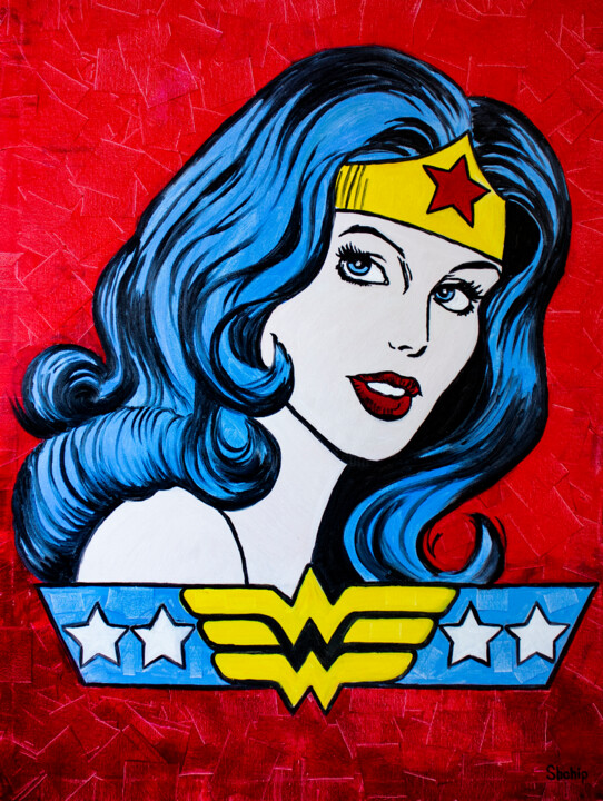 Malerei mit dem Titel "Wonder Woman" von Natalia Shchipakina, Original-Kunstwerk, Öl Auf Keilrahmen aus Holz montiert