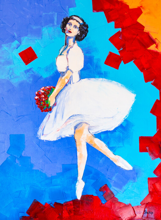「Ballerina with a bo…」というタイトルの絵画 Natalia Shchipakinaによって, オリジナルのアートワーク, オイル ウッドストレッチャーフレームにマウント