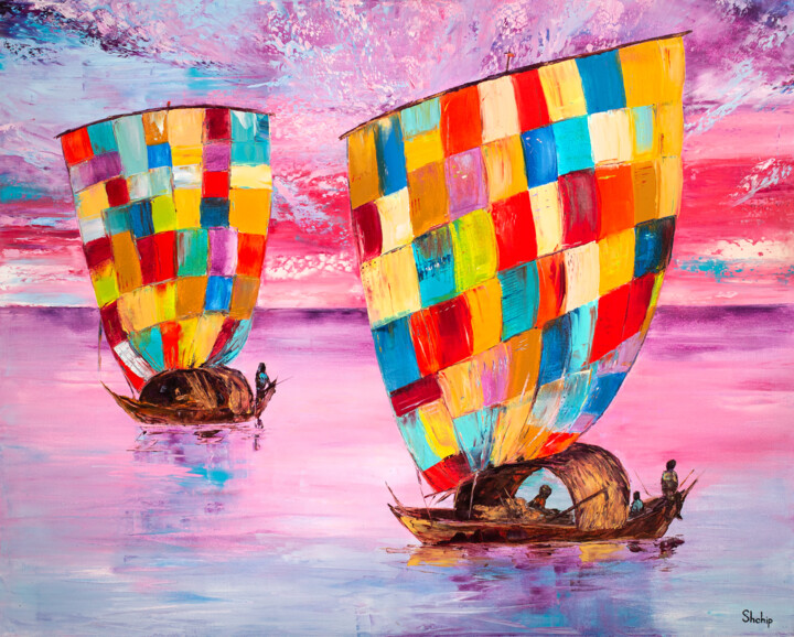 "Colored Sails. Afri…" başlıklı Tablo Natalia Shchipakina tarafından, Orijinal sanat, Petrol Ahşap Sedye çerçevesi üzerine m…
