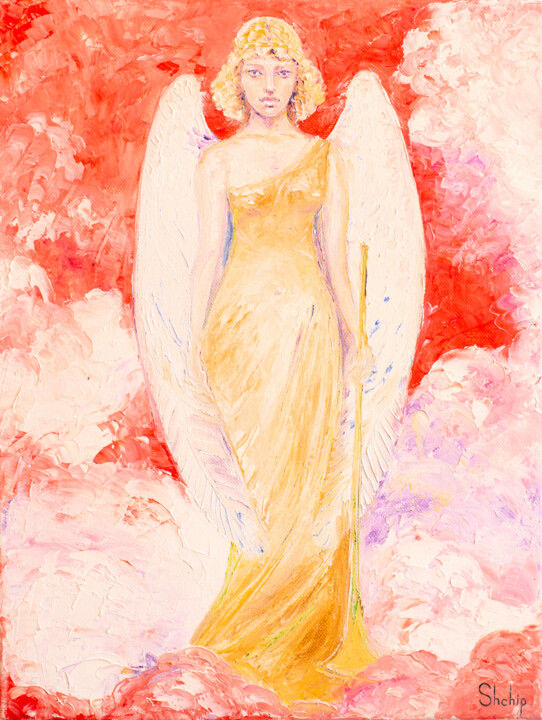 Malerei mit dem Titel "Sky Angel" von Natalia Shchipakina, Original-Kunstwerk, Öl Auf Keilrahmen aus Holz montiert