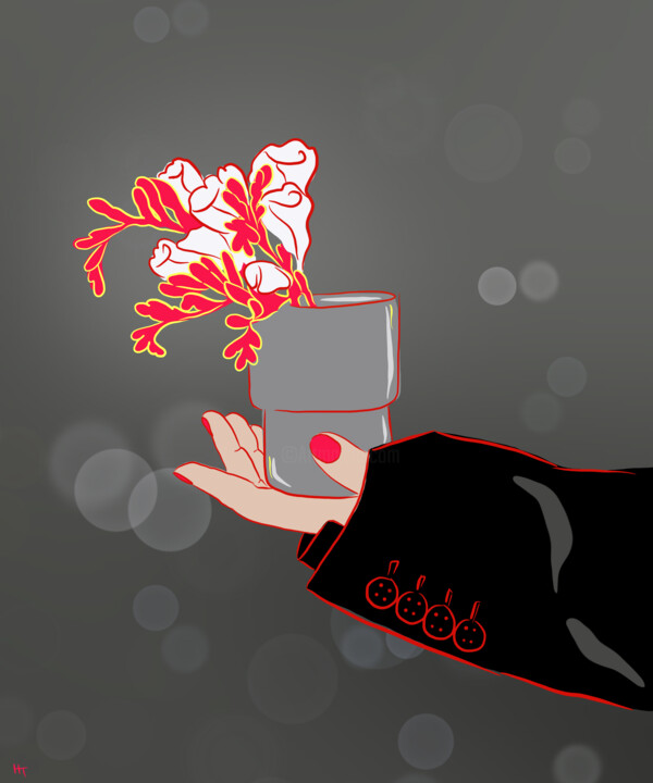 Digital Arts titled "Hand with flower -…" by Natalia Tremasova, Original Artwork, Digital Painting