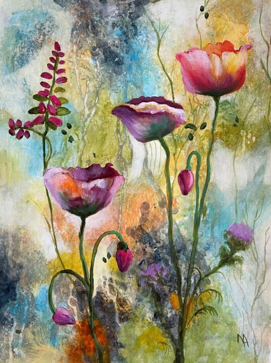Malerei mit dem Titel "Flower Sympnony No.…" von Natalie Aleksejeva (NatalieVerve), Original-Kunstwerk, Acryl