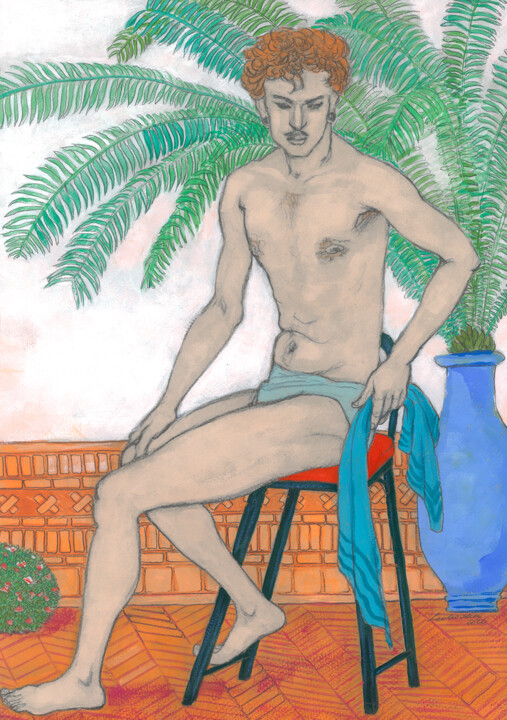 Drawing titled "Summer Terrace" by Natalie Levkovska, Original Artwork, Gouache