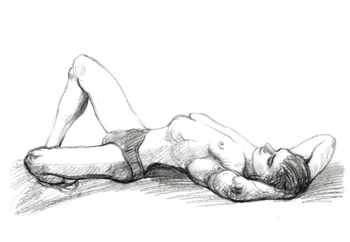 Drawing titled "Resting boy" by Natalie Levkovska, Original Artwork, Graphite
