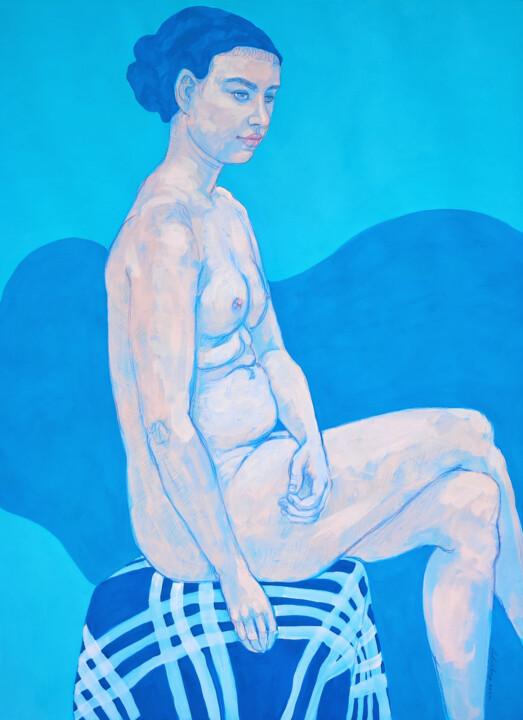Drawing titled "Blue Gerda" by Natalie Levkovska, Original Artwork, Gouache